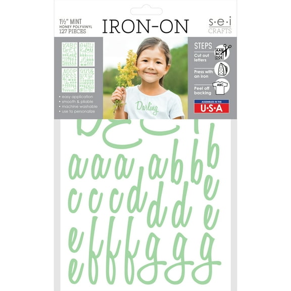 SEI 1.5 Inch Honey Iron-on Heat Transfer Poly Letters, Mint