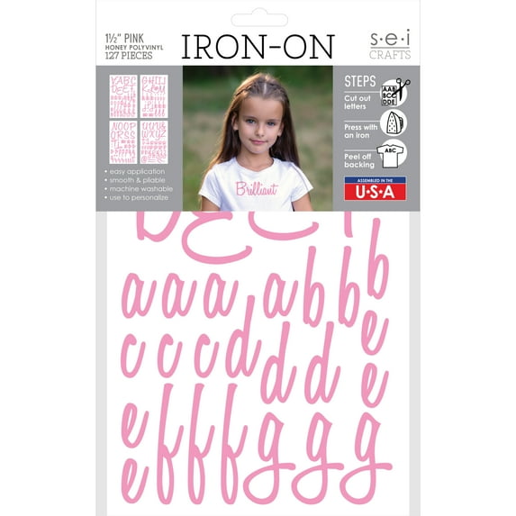 SEI 1.5 Inch Honey Iron-on Heat Transfer Poly Letters, Pink