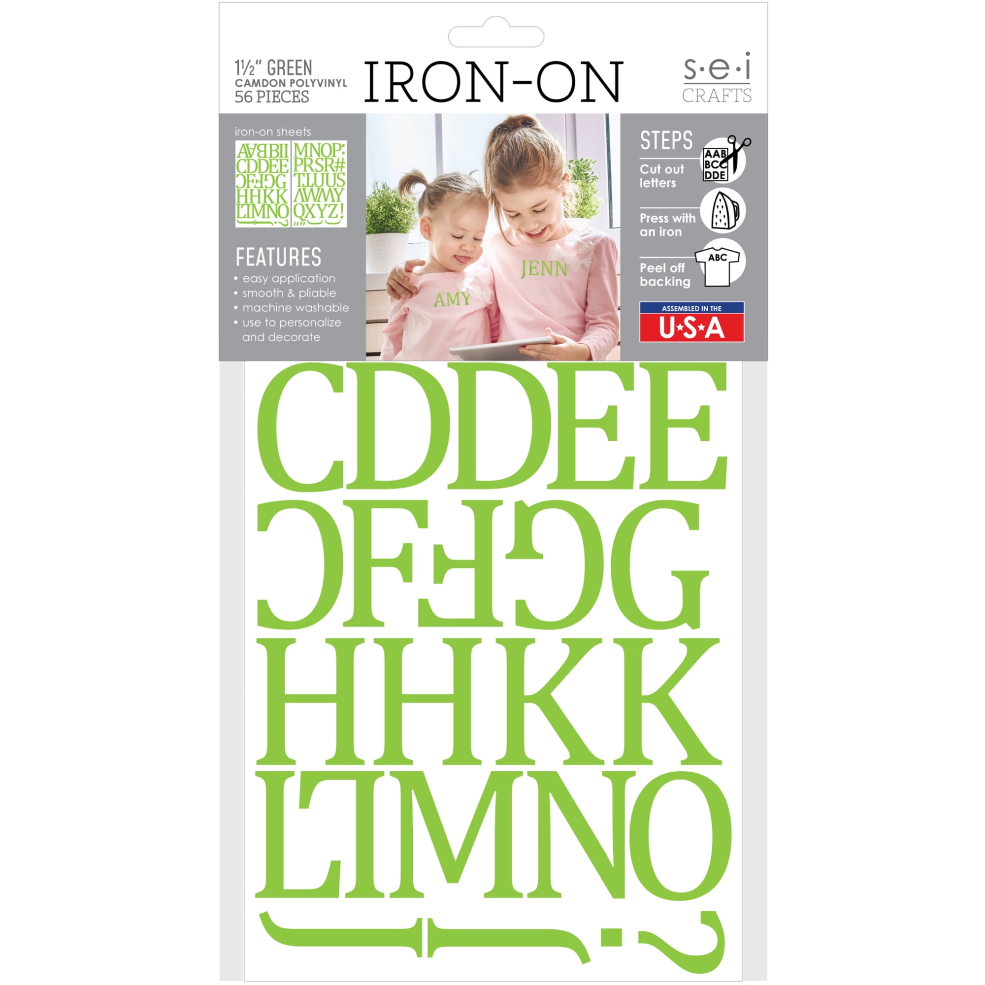 1.5-Inch Lime Green Iron-On Polyvinyl Letters