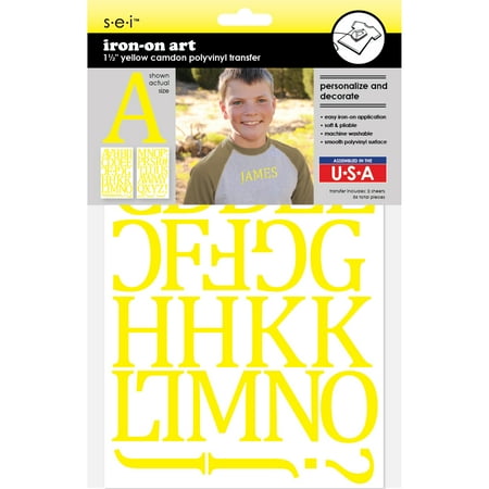 SEI 1.5 inch Camdon Iron-on Heat Transfer Smooth Poly Letters, Yellow