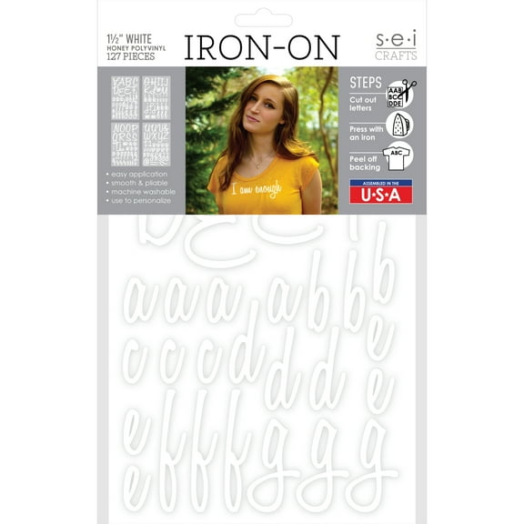 SEI 1.5 inch Honey Iron-on Heat Transfer Poly Letters, White