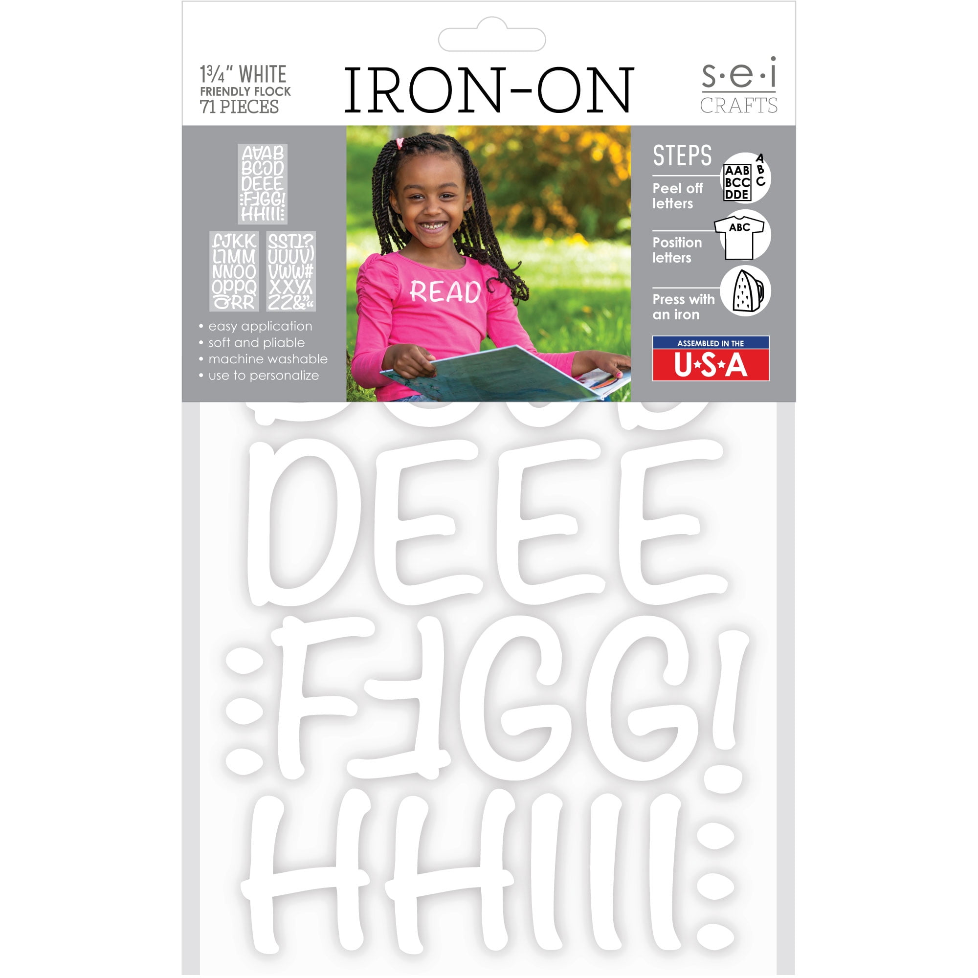 SEI 1.75 Inch Ironon Tshirt Letters, Friendly Letters Flock Heat Transfers