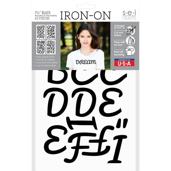 SEI 1.75 Inch Pacifico Iron-on Transfer Poly Letters, Black