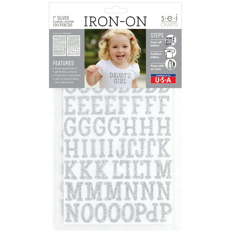 Styled Basics 1.22” Silver Glitter Iron-On Letters, 2 Sheets, 54 Pieces 