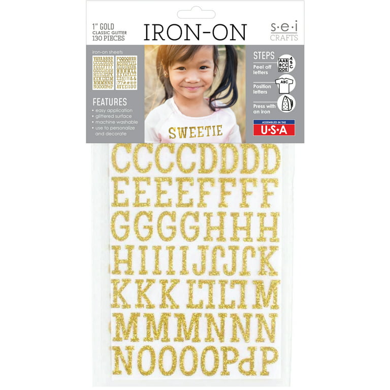 SEI 1-Inch Iron-on T-Shirt Letters, Type Glitter Letter Heat Transfers, Gold