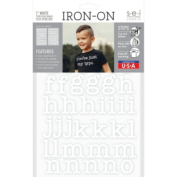 SEI 1 inch Type Iron-on Heat Transfer Poly Letters, White