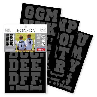 SEI 2 Inch Iron-On T-Shirt Letters, Sport Letter Flock Heat Transfer Pappers, Black