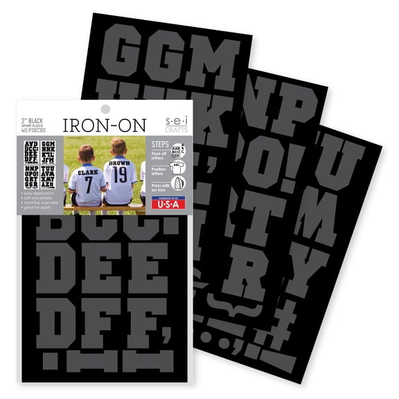 SEI 2 Inch Iron-On T-Shirt Letters, Sport Letter Flock Heat Transfer Pappers, Black