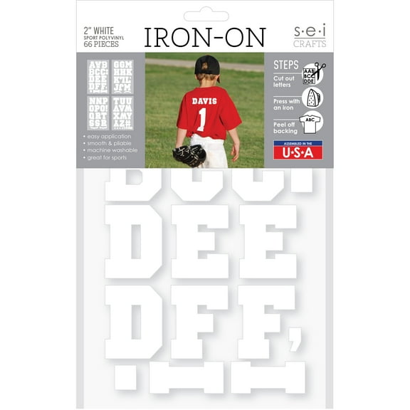 SEI 2 inch Iron-on Heat Transfer Sport Poly Letters, White