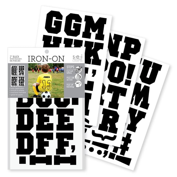 SEI 2 inch Sport Iron-on Heat Transfer Smooth Poly Letters, Black