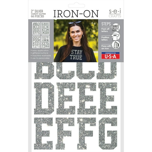 SEI 2-inch Varsity Glitter Iron-on Heat Transfer Letters, Silver