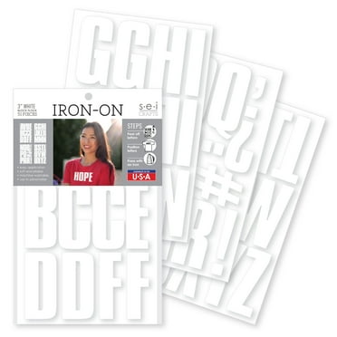 SEI 3 Inch Iron-on T-shirt Letters, Block Letters Flock Heat Transfers, White