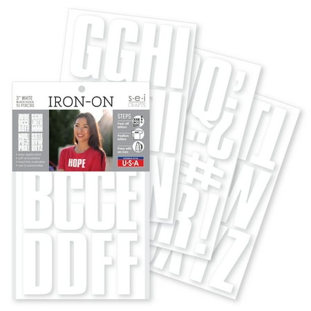 SEI 3 Inch Iron-on T-shirt Letters, Block Letters Flock Heat Transfers, White
