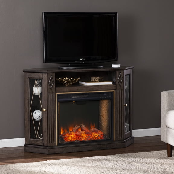 SEI Austindale Criss Cross Fireplace with Media Storage, Brown