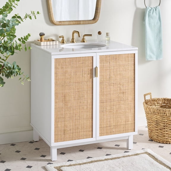 SEI Bobby Rattan Doors 30" Vanity With Marble Top