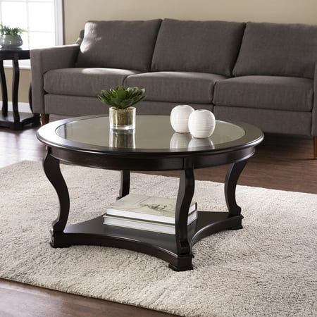 SEI Contemporary Round Glass Coffee Table, Black