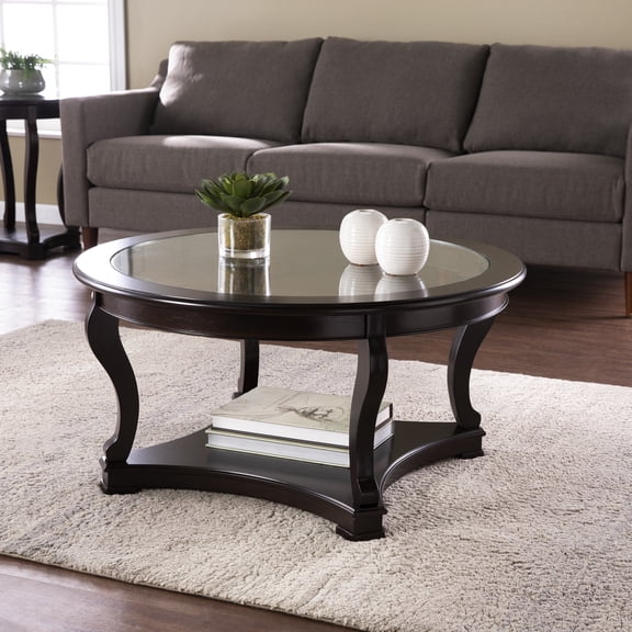 SEI Contemporary Round Glass Coffee Table, Black