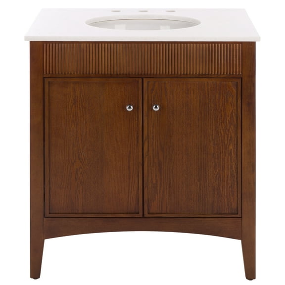 SEI Danielle 30" Contemporary 2 Door Wood and Marble Top Bathroom Vanity with Sink, Walnut/White