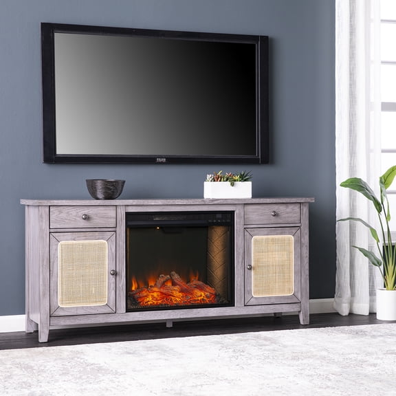 SEI Edderton Criss Cross Fireplace with Media Storage, Gray