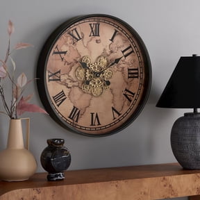 SEI Edson World Map Gear Clock/Beige