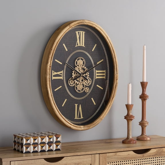 SEI Effi Oval Roman 4 Number Gear Clock/Black/Gold