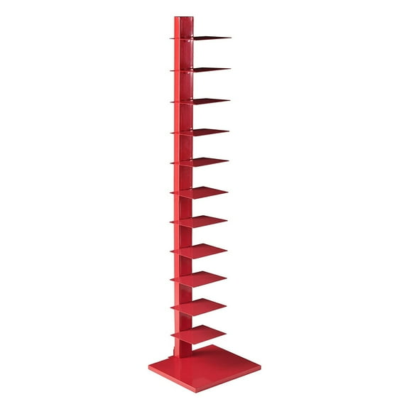 SEI Furniture 65 In Freestanding 12 Tier Metal Spine Tower Shelf Organizer, Red