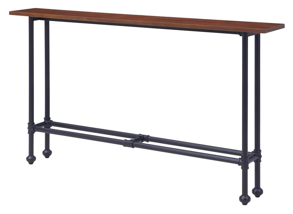 Slim Matte Black and Espresso Wood Metal Console Table