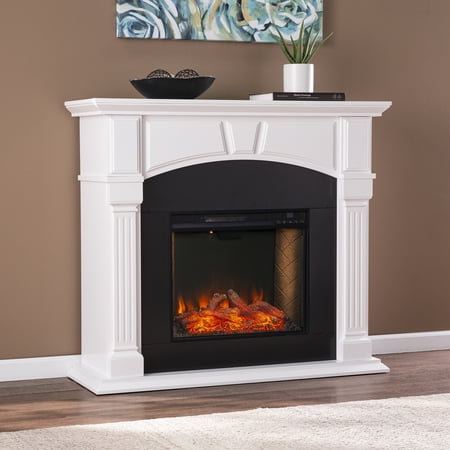 SEI Furniture Altonette Engineered Wood Smart Fireplace in White/Black
