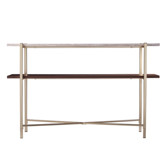 Southern Enterprises Ardmillan Wood And Iron Faux Marble Console Table in Brass