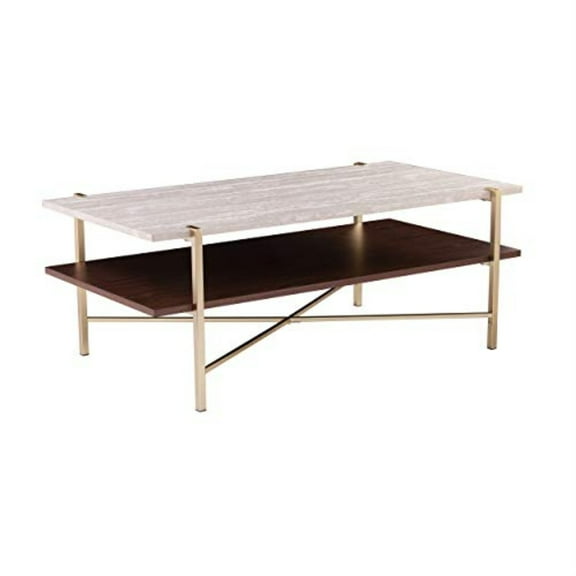 Southern Enterprises Ardmillan Wood and Iron Rectangular Cocktail Table in Brass