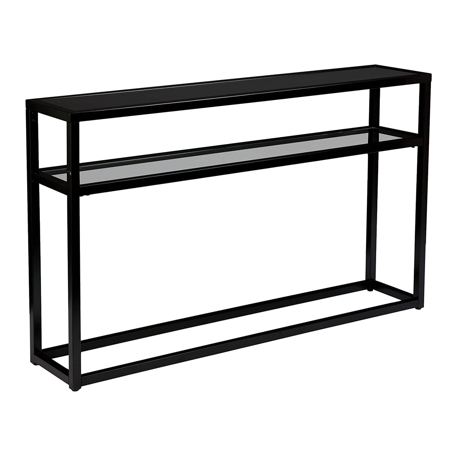 Sleek Matte Black Metal & Glass Console Table with Storage Shelf