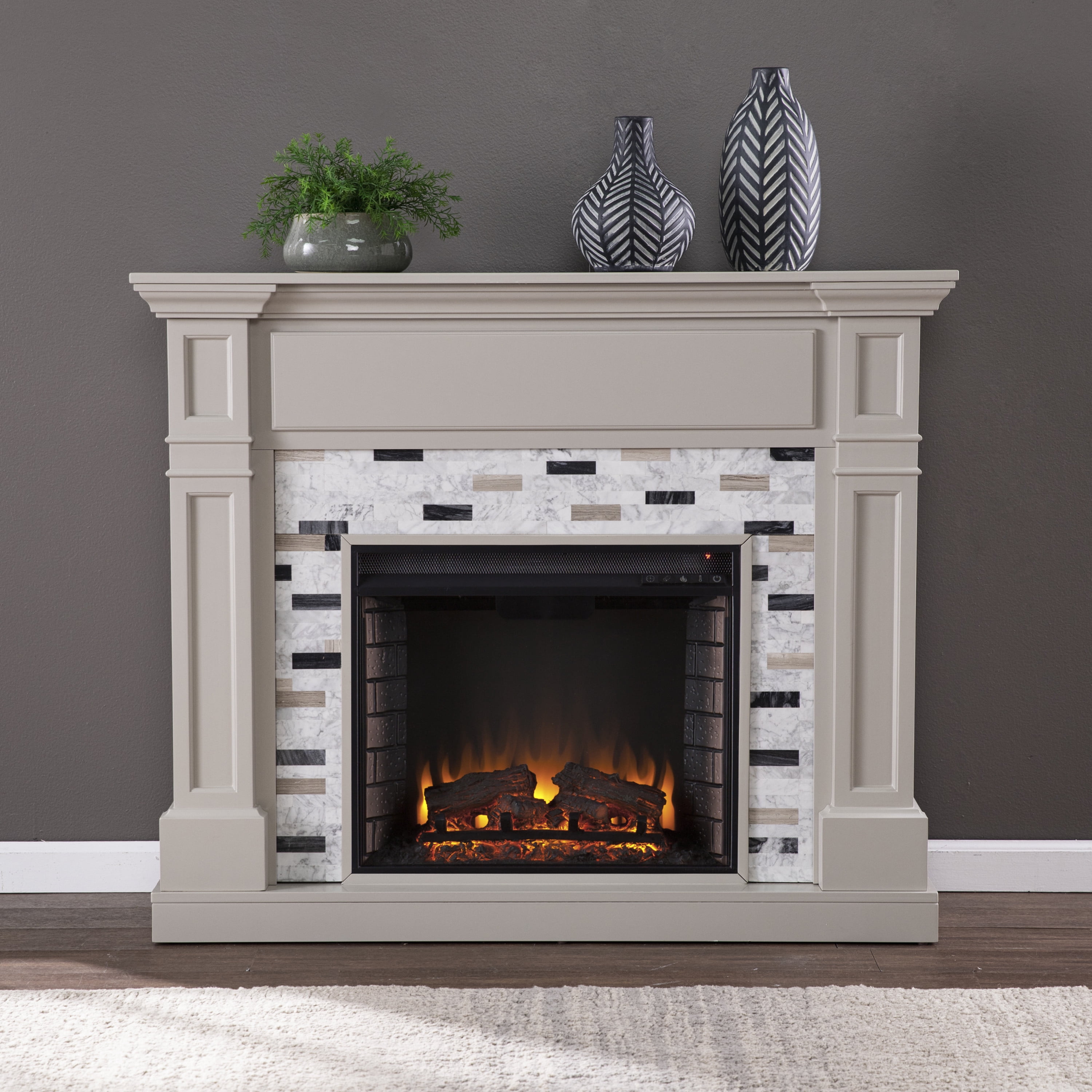 SEI Furniture Birkover Electric Fireplace with Marble Surround 48 x 40