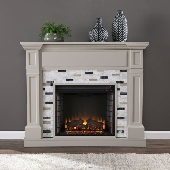SEI Furniture Birkover Marble/Engineered Wood Electric Fireplace in Gray