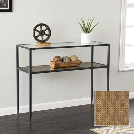 SEI Furniture Bladeston Engineered Wood Console Table with Glass-Top in Black
