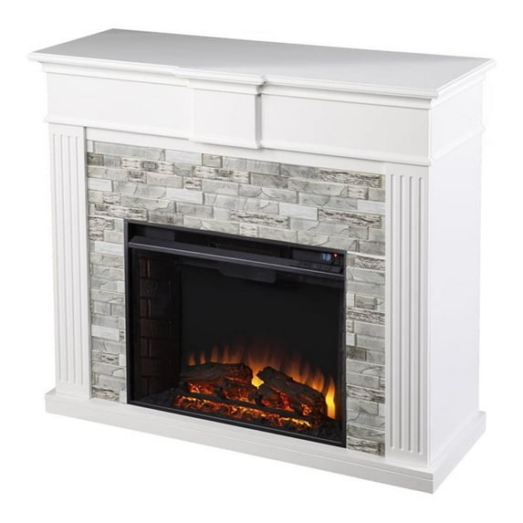 SEI Furniture Bondale Faux Stone/Engineered Wood Electric Fireplace in White