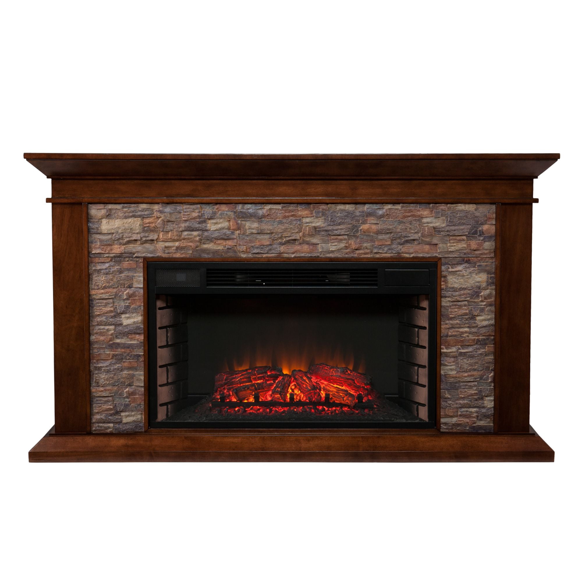 Whiskey Maple and Faux Stone Electric Fireplace with 33" Widescreen Firebox