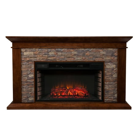 SEI - Canyon Electric Fireplace - Whiskey Maple With Durango Faux Stone