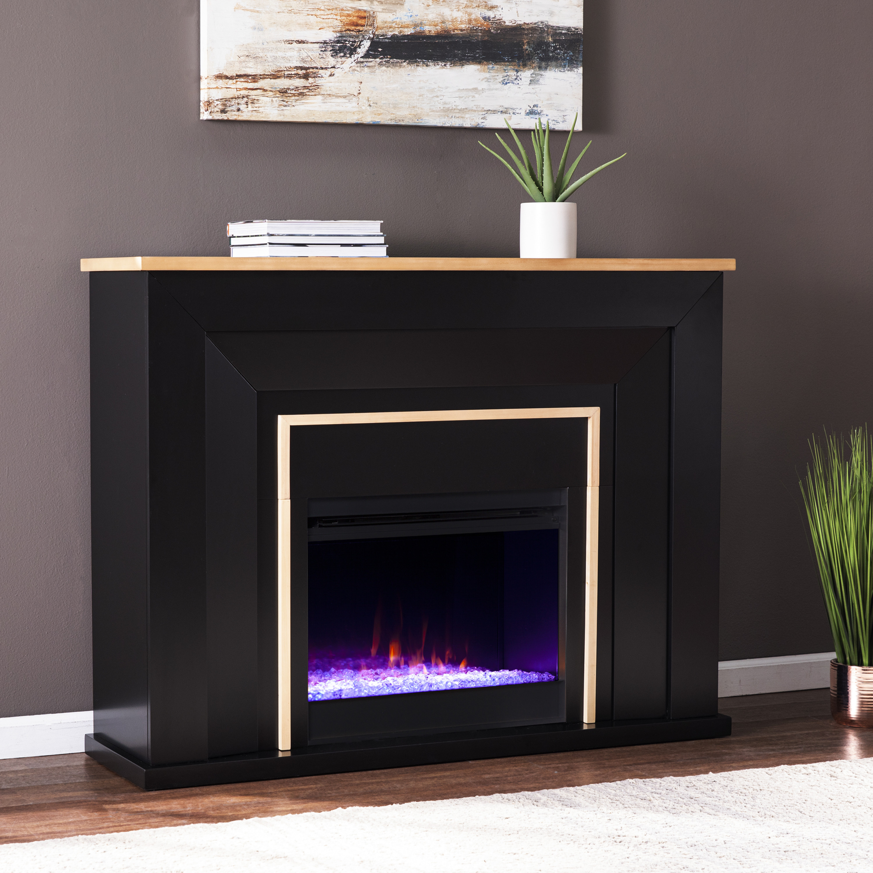 SEI Furniture Cardalia Freestanding Industrial Style Color Changing Electric  Fireplace in Black and Natural Finish - Walmart.com