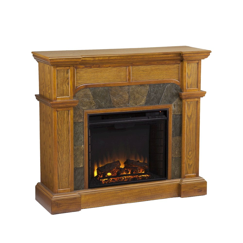 SEI Furniture Cartwright Corner Electric Fireplace in Oak