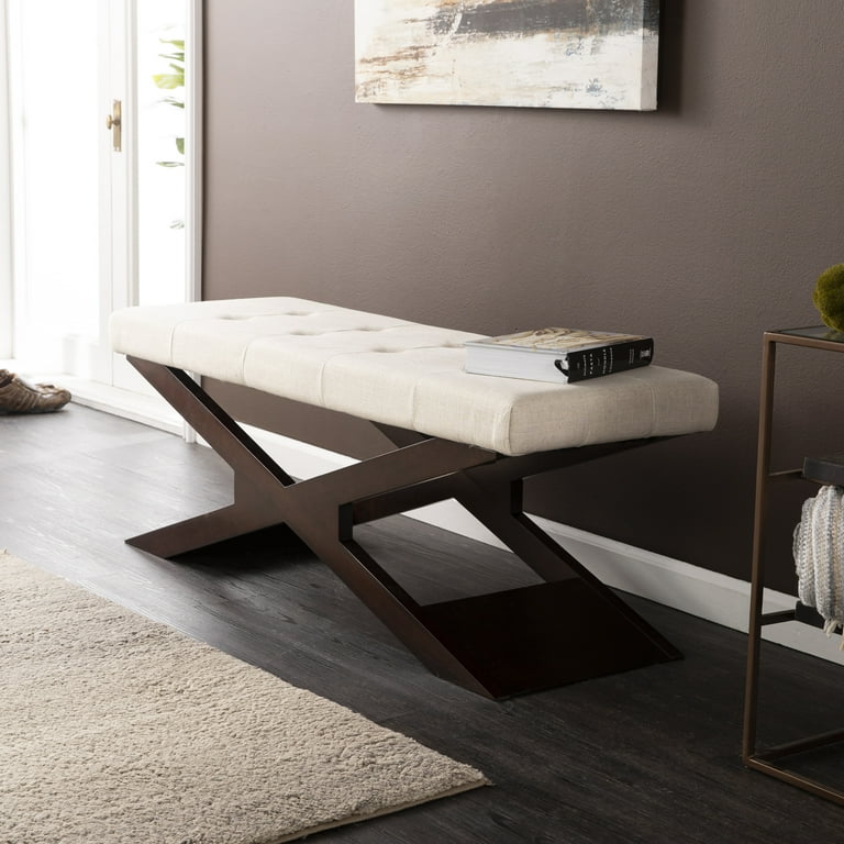 SEI Furniture Castlelaire Transitional style Upholstered Entryway Bench in Cream and dark espresso finish Walmart