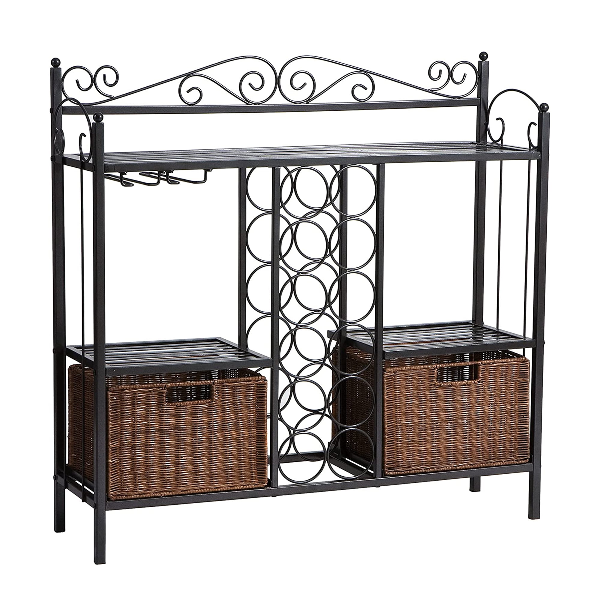SEI Furniture Celtic Iron Bakers Rack Wine Storage Holder, Gray