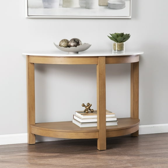 SEI Furniture Chandlen Demilune Console Table in White-Natural