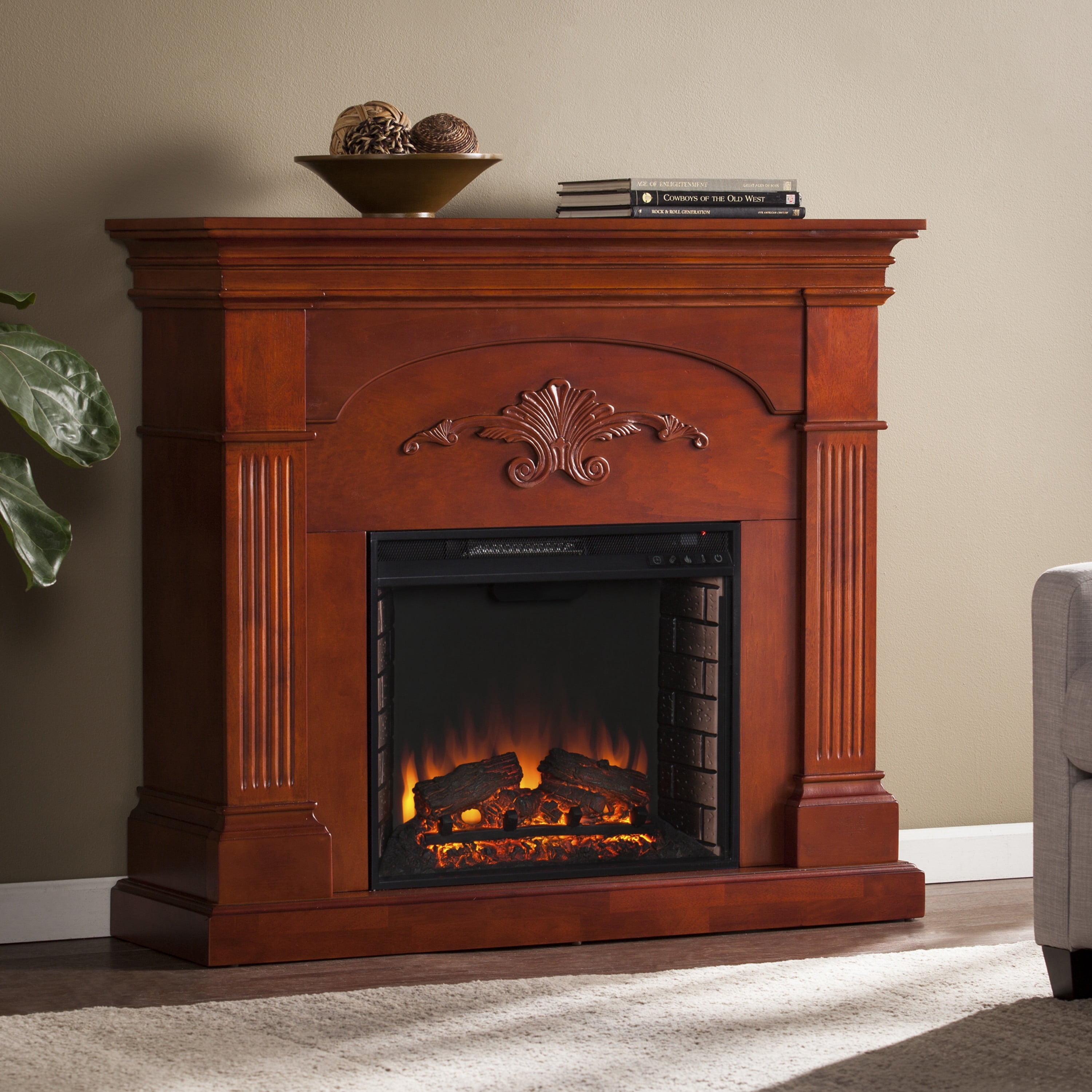 SEI Furniture Chofyre Traditional Freestanding Electric Fireplace in Warm  Brown Mahogany - Walmart.com