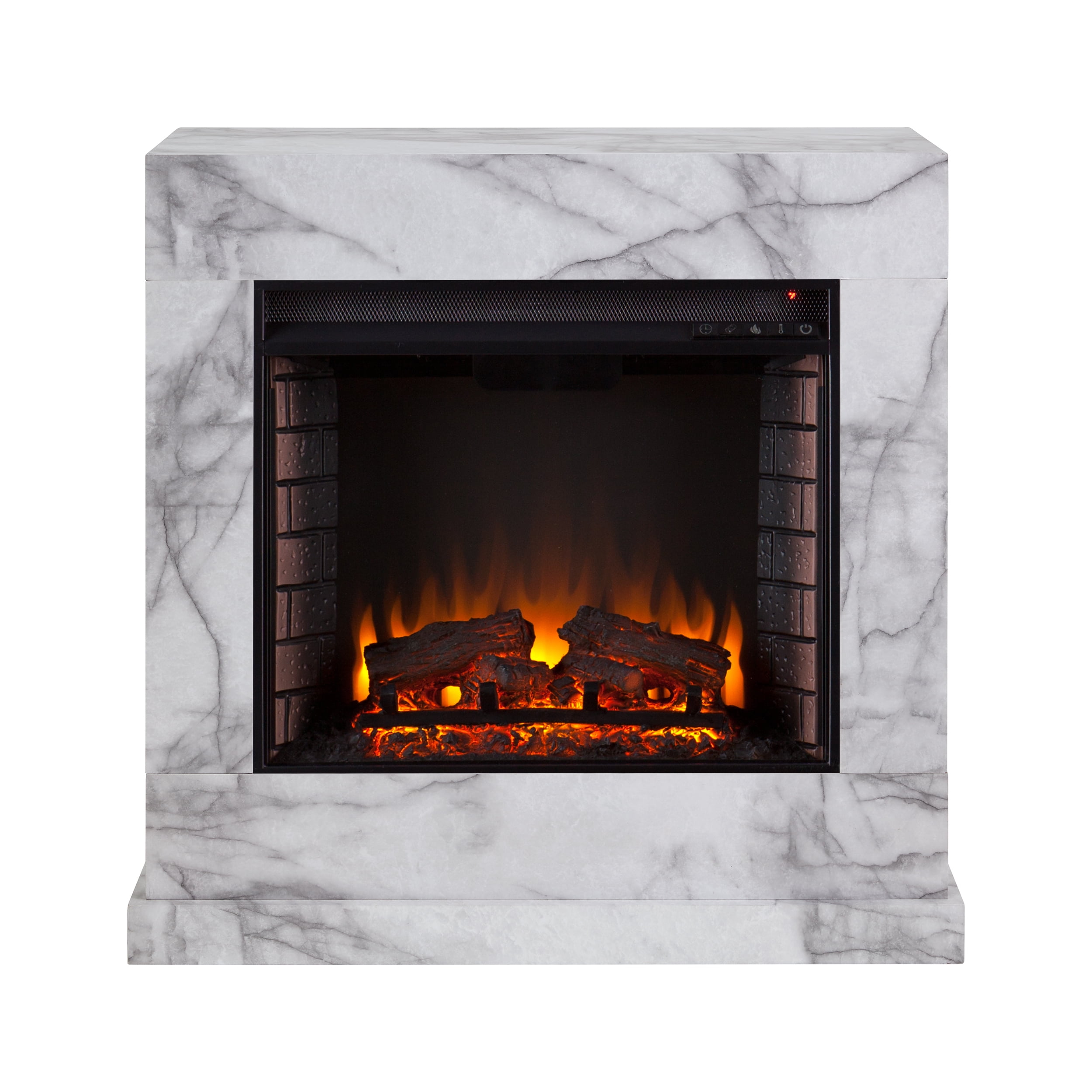 SEI Furniture Claredale Freestanding Contemporary Electric Fireplace in White Faux Marble W/ Gray Veining Finish Sansujyuku sansujyuku.com