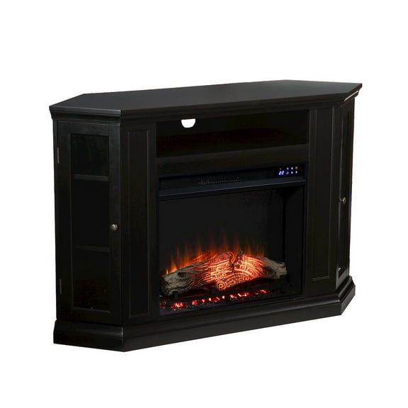 SEI Furniture Claremont Touch Screen Wood Electric Corner Fireplace in Black