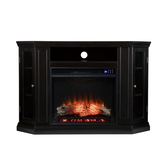 Southern Enterprises 48" Black Modern Style Triangular Electric Corner Fireplace with Storage
