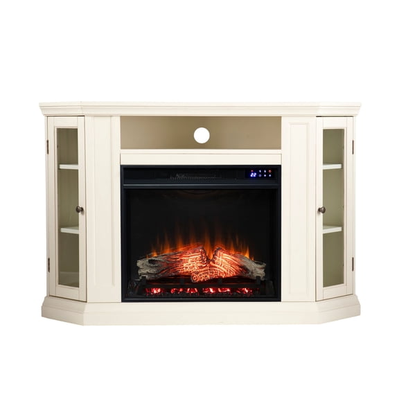 Claremont Electric Corner Touch Screen Fireplace with Storage - Ivory