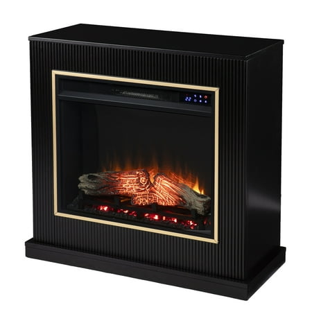 Southern Enterprises - Crittenly Contemporary Electric Fireplace - Black finish w/ gold trim