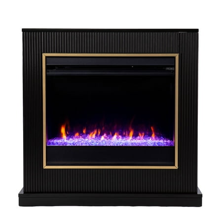 Southern Enterprises - Crittenly Color Changing Electric Fireplace - Black finish w/ gold trim
