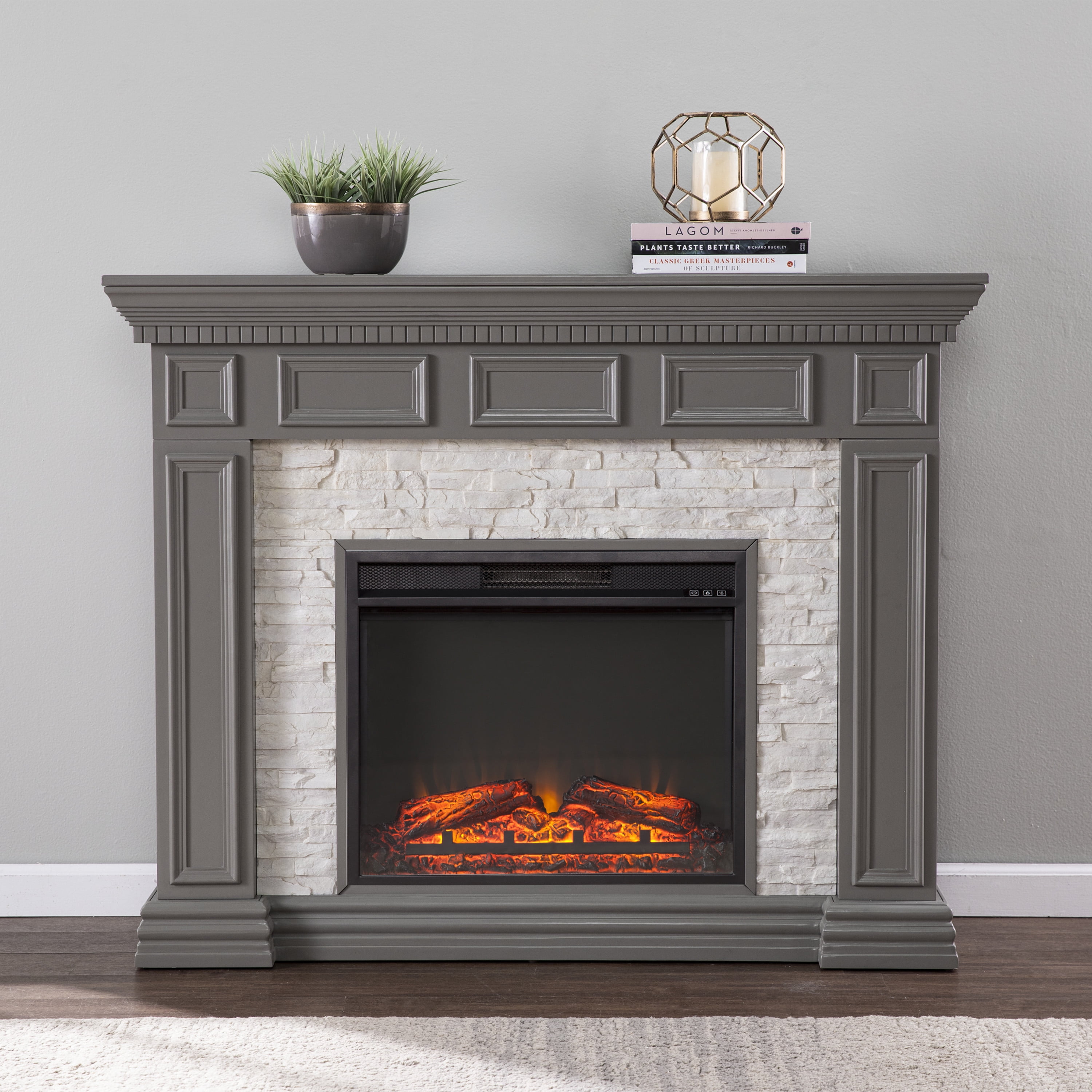 SEI Furniture Dakesbury Faux Stone Electric Fireplace 50 x 40.25  Freestanding Indoor Electric Fireplaces - Walmart.com